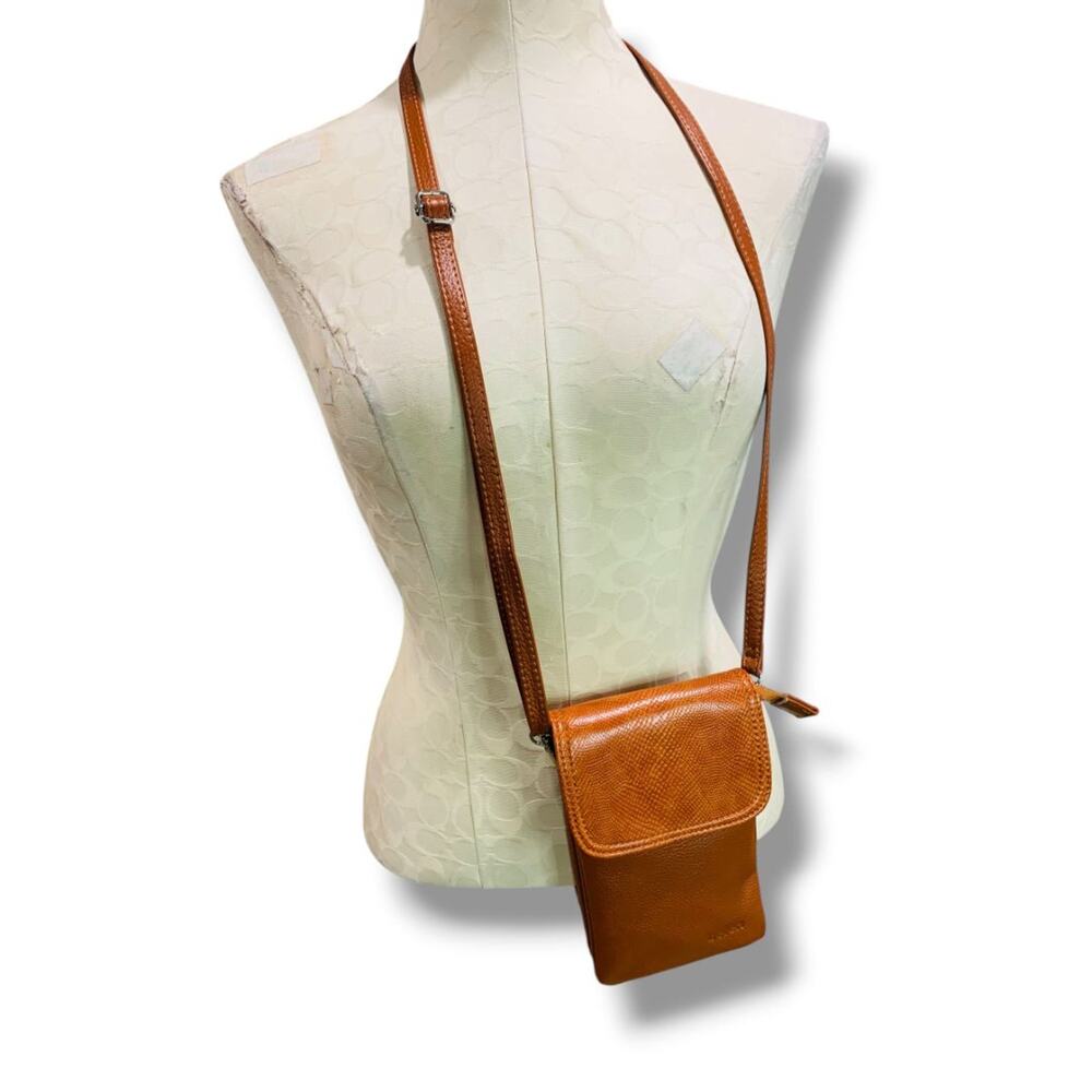 Befen Genuine Leather Caramel Pebbled Crossbody Bag Detachable Strap Travel